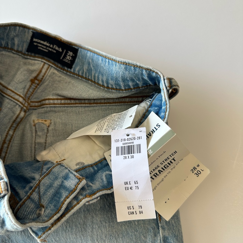 Abercrombie & Fitch Light Blue Vintage Stretch Straight Jeans 28x30 - Picture 10 of 11